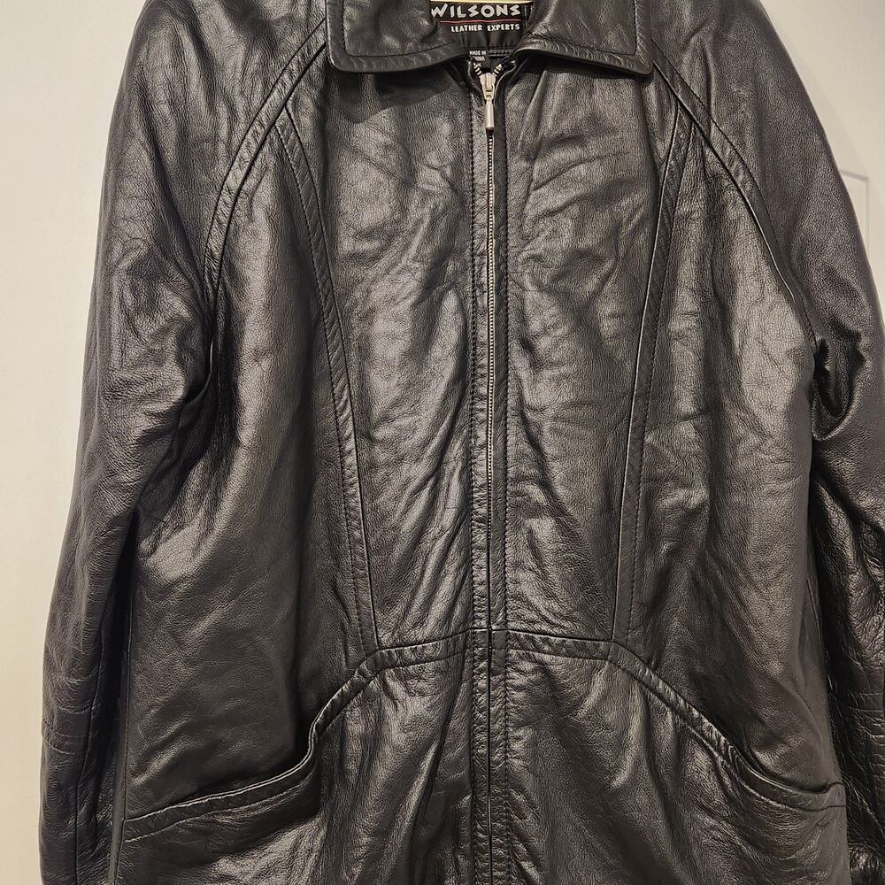 Vintage Wilsons Leather lined black car coat size medium - Picture 3 of 11